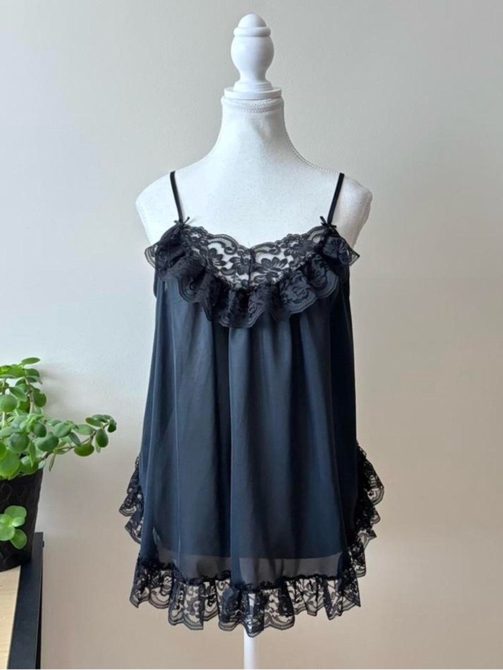 Black Lace-Trim Sheer Camisole Top